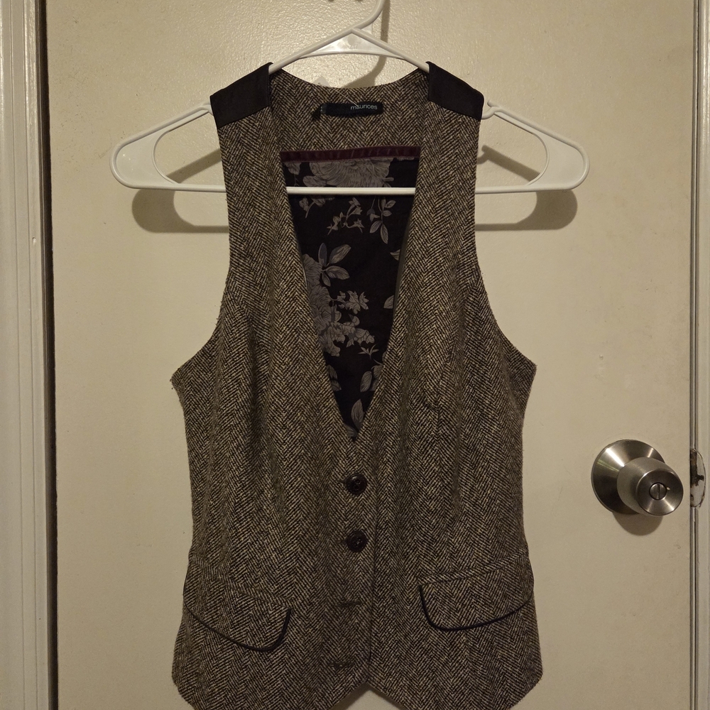 Maurices Brown Tweed Vest with Ruffle Detail